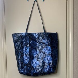 Chi by Falchi Blue Snake Print Tote Bag